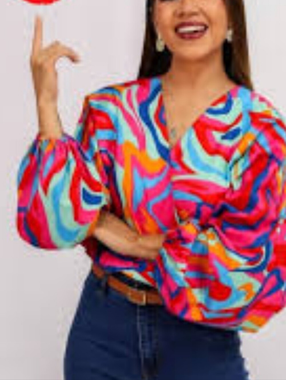 Colorful Abstract Wrap Crop Blouse - Multicolor